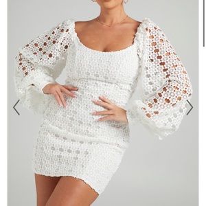Showpo - Brand new unworn crochet mini dress - white